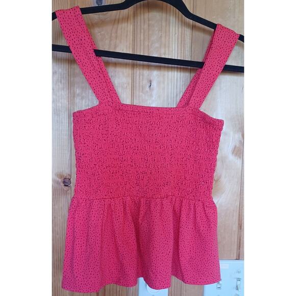 NWT Express Smock Top Women's XS Fuchsia With Purple Dots Y2K Peplum Hem, Straps - Picture 2 of 7